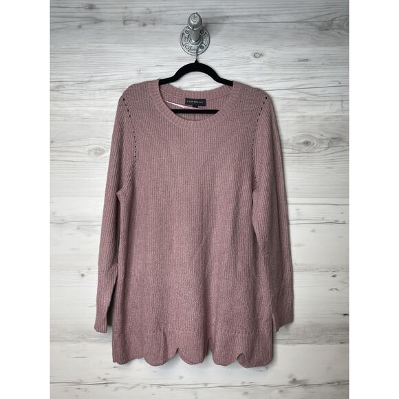 Lane Bryant Sweater Womens 14/16 Pink Scallop Hem Metallic Knit Pullover New - Picture 1 of 12